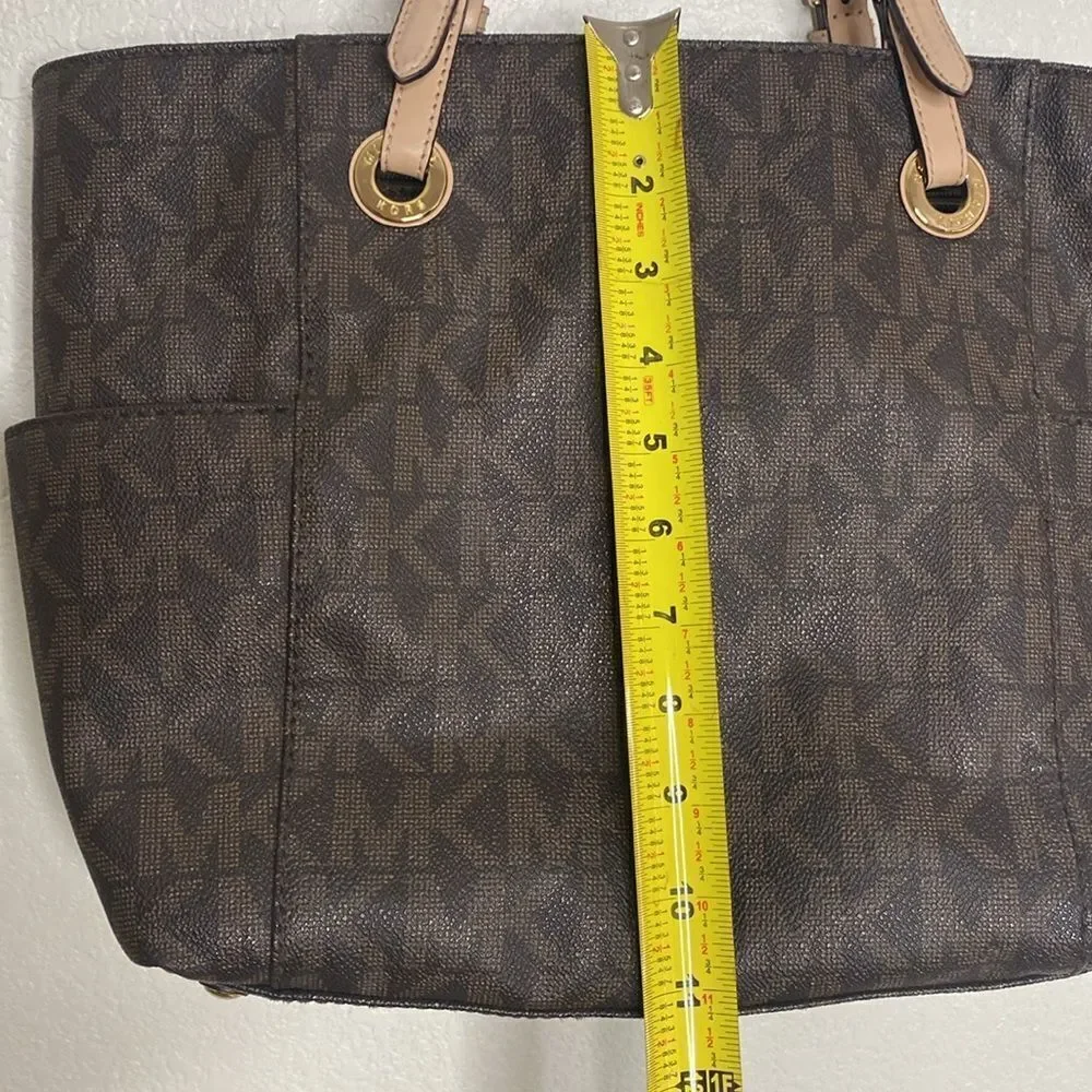 MICHAEL KORS Women’s Logo Monogram Pocket Tote Brown Bag